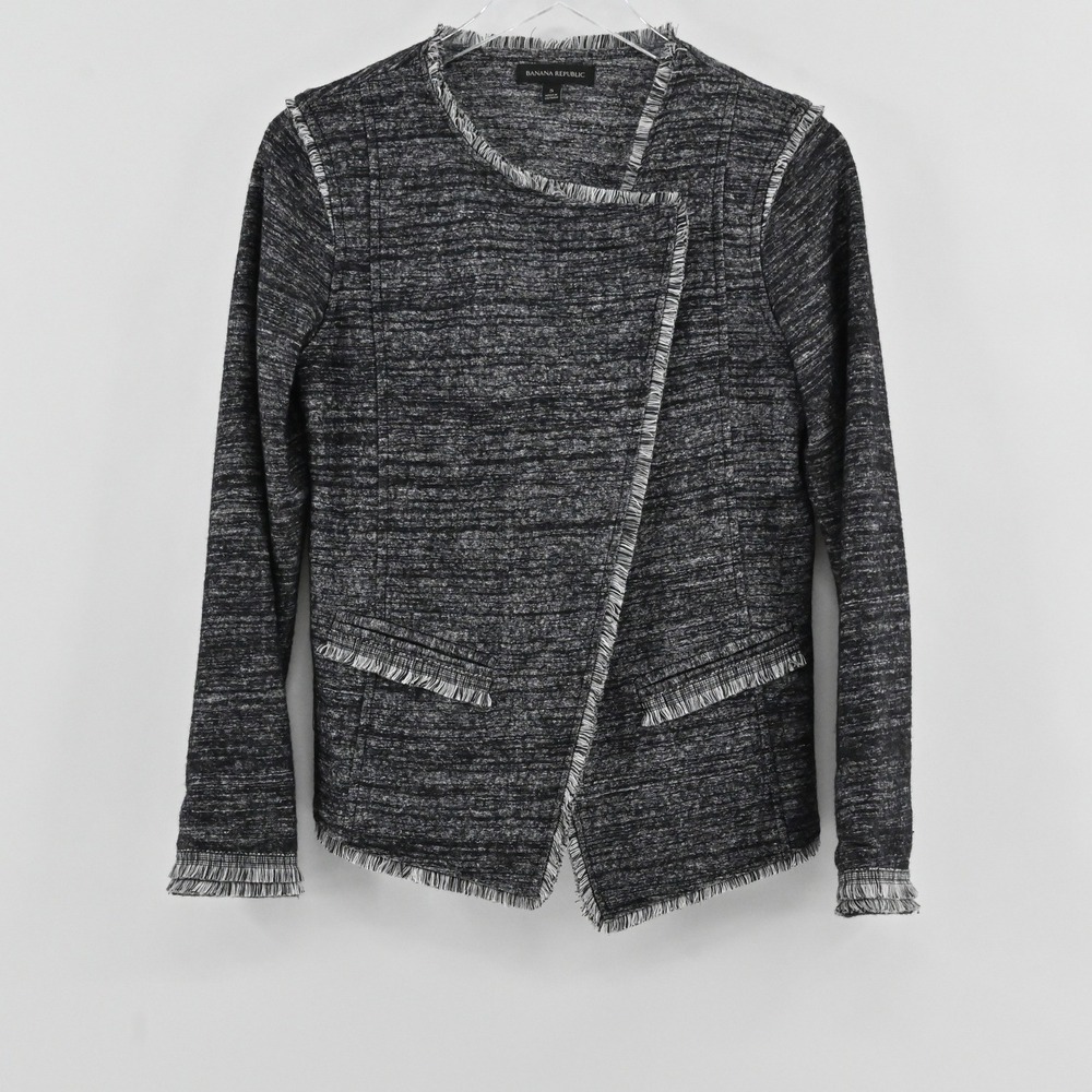Banana Republic Asymmetrical Fringe Jacket Womens Size S Grey Wool Blend Blazer